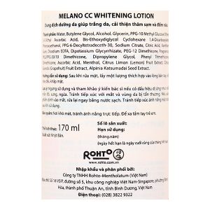 Dung dịch Melano CC Whitening Lotion giúp dưỡng sáng da, mờ thâm nám chai 170ml
