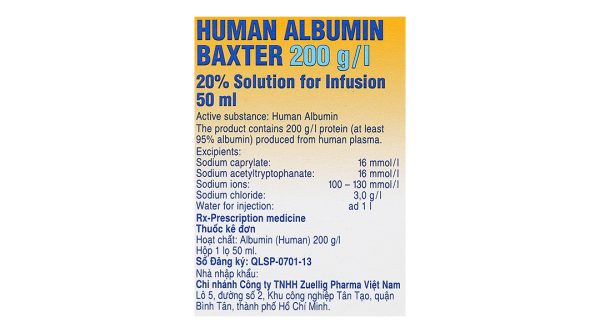 Dung dịch tiêm Human Albumin Baxter 200g/l phục hồi và duy trì thể tích máu lọ 50ml