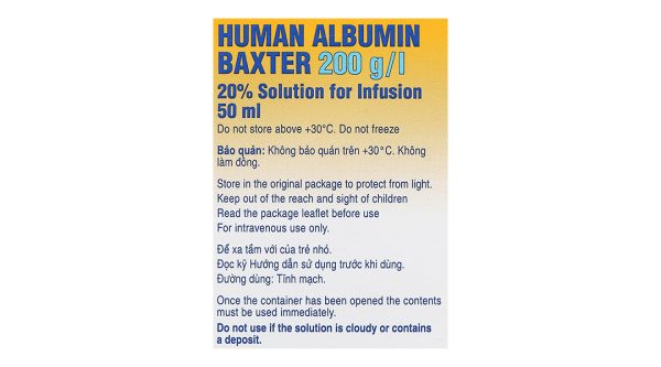 Dung dịch tiêm Human Albumin Baxter 200g/l phục hồi và duy trì thể tích máu lọ 50ml