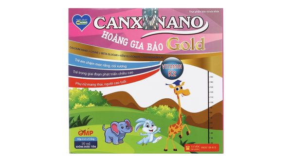 Dung dịch Canxi Nano Gold Hoàng Gia Bảo hỗ trợ chắc khỏe xương hộp 20 ống x 10ml