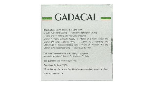 Dung dịch uống Gadacal bổ sung calci, lysin và các vitamin cho cơ thể (20 ống x 10ml)