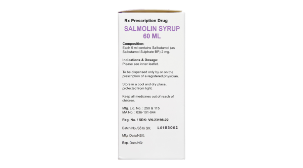 Salmolin Syrup 2mg/5ml trị bệnh hen, co thắt phế quản chai 60ml