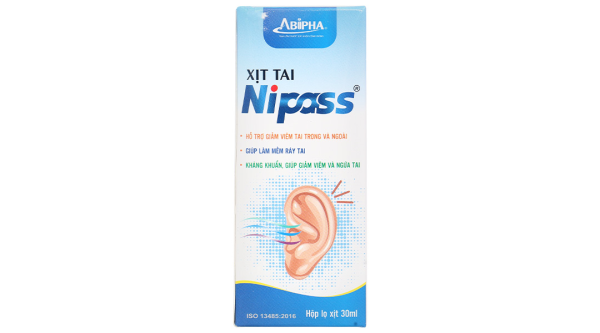 Dung dịch xịt tai Nipass hỗ trợ giảm viêm tai, kháng khuẩn chai 30ml