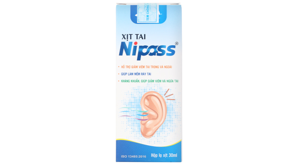 Dung dịch xịt tai Nipass hỗ trợ giảm viêm tai, kháng khuẩn chai 30ml