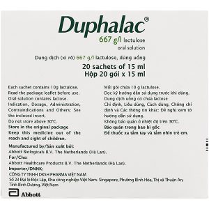 Dung dịch uống Duphalac 667g/l trị táo bón, bệnh lý não do gan (20 gói x 15ml)