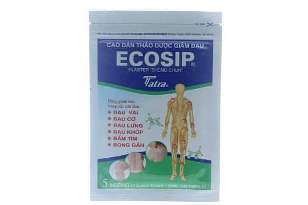 Cao dán thảo dược Ecosip (7,5cm x 10cm) giảm đau cơ xương khớp gói 5 miếng