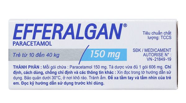 Bột sủi Efferalgan 150mg giảm đau từ nhẹ đến vừa, hạ sốt (12 gói x 0.606g)