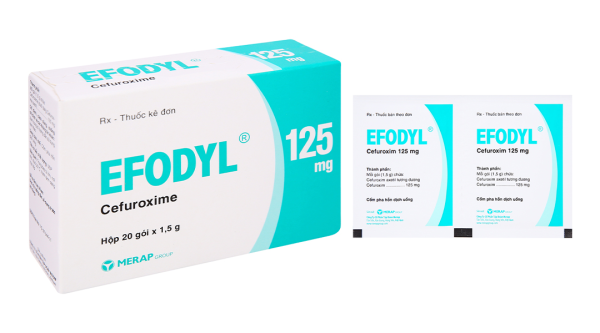 Cốm pha hỗn dịch uống Efodyl 125mg trị nhiễm khuẩn thể nhẹ đến vừa (20 gói x 1,5g)