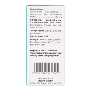 Cốm pha hỗn dịch uống Efodyl 125mg trị nhiễm khuẩn thể nhẹ đến vừa (20 gói x 1,5g)