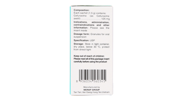 Cốm pha hỗn dịch uống Efodyl 125mg trị nhiễm khuẩn thể nhẹ đến vừa (20 gói x 1,5g)