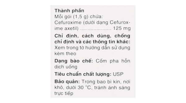 Cốm pha hỗn dịch uống Efodyl 125mg trị nhiễm khuẩn thể nhẹ đến vừa (20 gói x 1,5g)