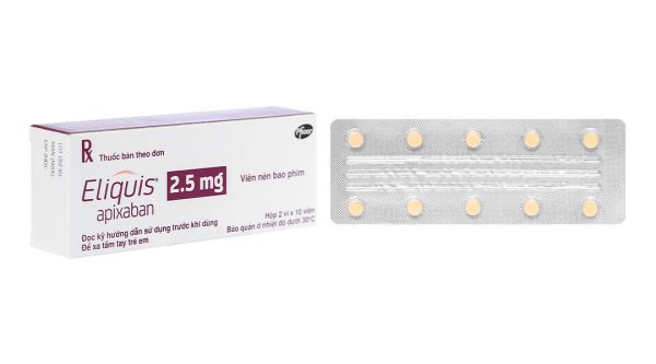 Eliquis 2.5mg phòng ngừa đột quỵ, tắc tĩnh mạch phổi (2 vỉ x 10 viên)