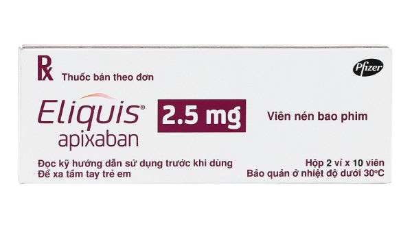 Eliquis 2.5mg phòng ngừa đột quỵ, tắc tĩnh mạch phổi (2 vỉ x 10 viên)