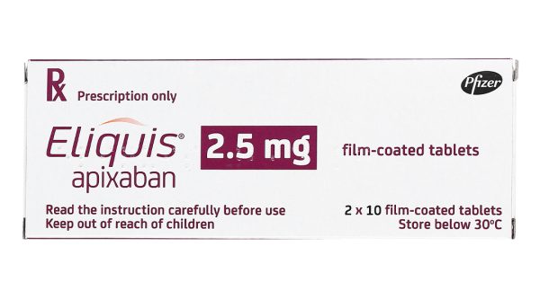 Eliquis 2.5mg phòng ngừa đột quỵ, tắc tĩnh mạch phổi (2 vỉ x 10 viên)