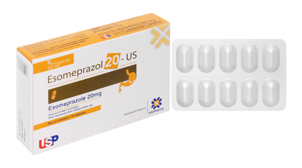 Esomeprazol 20-US trị trào ngược dạ dày, thực quản (3 vỉ x 10 viên)