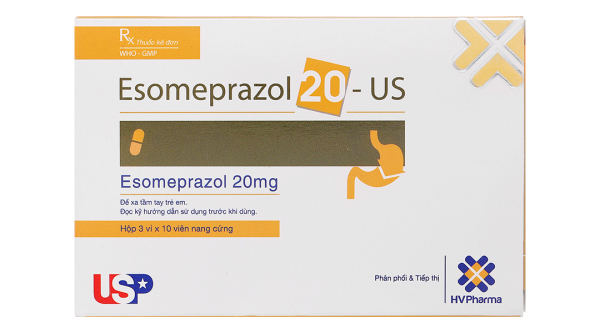 Esomeprazol 20-US trị trào ngược dạ dày, thực quản (3 vỉ x 10 viên)