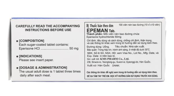 Epeman Tab. 50mg giúp cải thiện chứng tăng trương lực cơ, liệt cơ (10 vỉ x 10 viên)