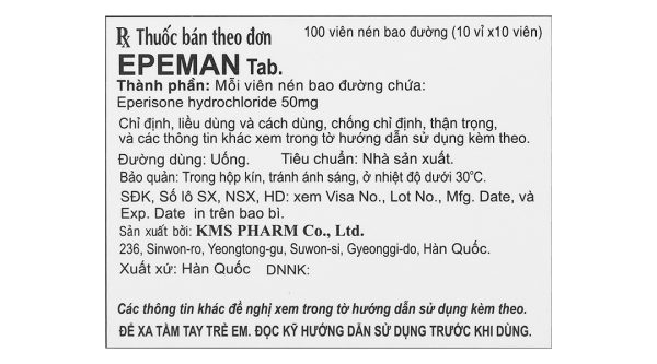 Epeman Tab. 50mg giúp cải thiện chứng tăng trương lực cơ, liệt cơ (10 vỉ x 10 viên)