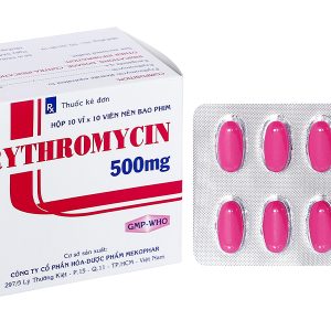 Erythromycin Mekophar 500mg trị nhiễm khuẩn đường hô hấp, da, mô mềm (10 vỉ x 10 viên)