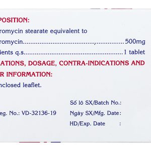 Erythromycin Mekophar 500mg trị nhiễm khuẩn đường hô hấp, da, mô mềm (10 vỉ x 10 viên)