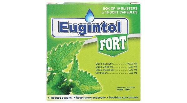 Eugintol Fort điều trị các chứng ho do đau họng, sổ mũi, cảm cúm (10 vỉ x 10 viên)