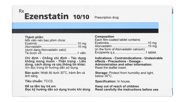 Ezenstatin 10/10 trị tăng cholesterol máu (4 vỉ x 7 viên)
