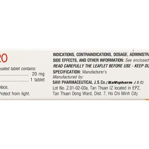 Fasthan 20mg trị rối loạn lipid máu, dự phòng biến cố tim mạch (3 vỉ x 10 viên)