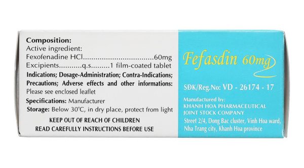 Fefasdin 60 điều trị viêm mũi dị ứng, mày đay (10 vỉ x 10 viên)