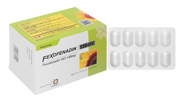 Fexofenadin 120-HV giảm triệu chứng của bệnh viêm mũi dị ứng (10 vỉ x 10 viên)