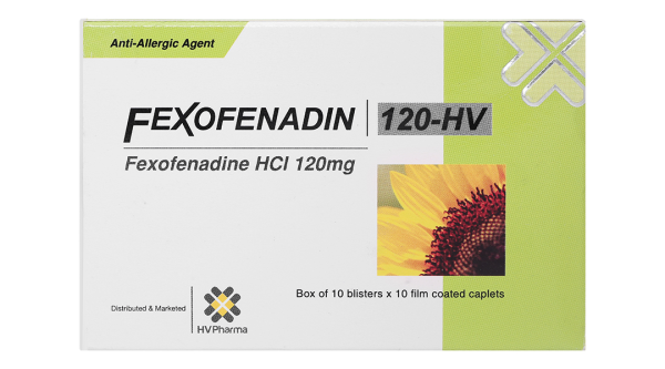 Fexofenadin 120-HV giảm triệu chứng của bệnh viêm mũi dị ứng (10 vỉ x 10 viên)