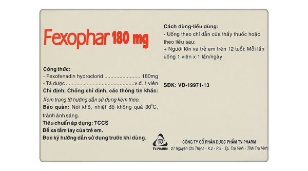 Fexophar 180mg trị viêm mũi dị ứng, mày đay, ngứa (10 vỉ x 10 viên)