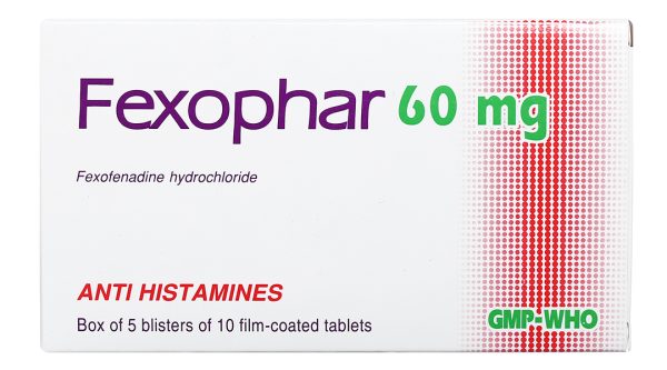 Fexophar 60mg trị viêm mũi dị ứng, dị ứng da, nổi mề đay (5 vỉ x 10 viên)