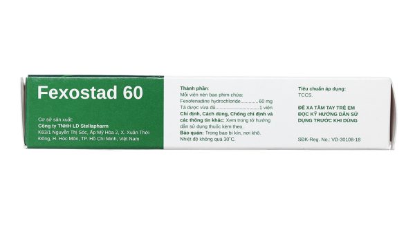 Fexostad 60 trị triệu chứng viêm mũi dị ứng, mày đay (1 vỉ x 10 viên)