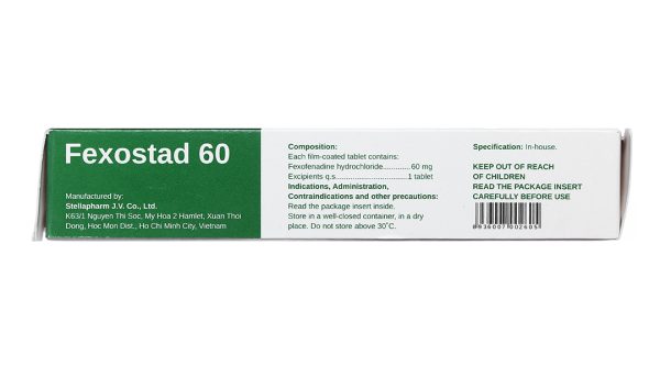 Fexostad 60 trị triệu chứng viêm mũi dị ứng, mày đay (1 vỉ x 10 viên)