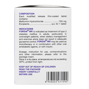 Fordia MR 750mg điều trị tiểu đường type 2 đơn độc hoặc kết hợp (6 vỉ x 10 viên)
