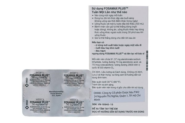 Fosamax Plus 70mg/2800IU trị loãng xương (1 vỉ x 4 viên)