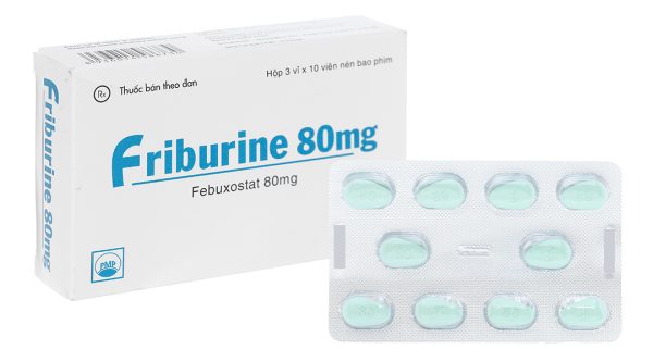 Friburine 80mg trị tăng acid uric huyết ở bệnh nhân bị gout mạn tính (3 vỉ x 10 viên)