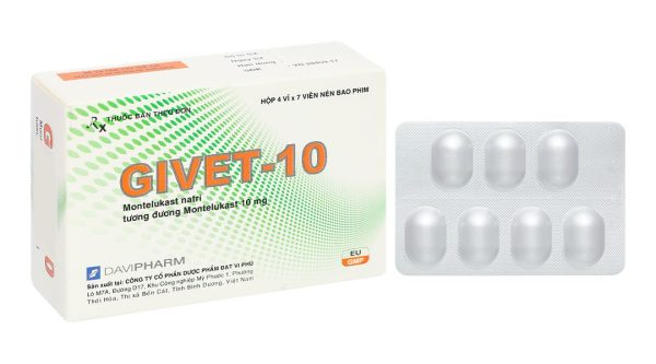 Givet - 10 dự phòng và điều trị hen phế quản mạn tính (4 vỉ x 7 viên)