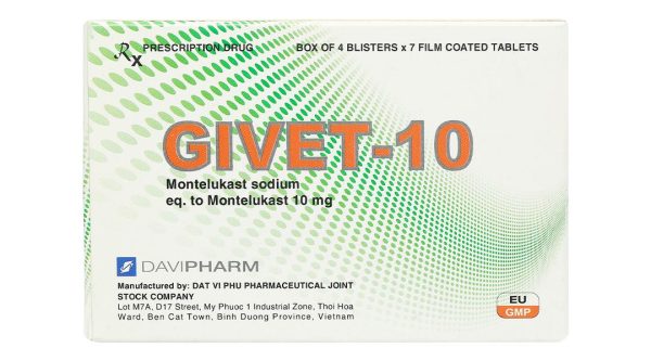 Givet - 10 dự phòng và điều trị hen phế quản mạn tính (4 vỉ x 7 viên)