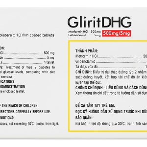 GliritDHG 500mg/5mg điều trị đái tháo đường tuýp 2 (3 vỉ x 10 viên)