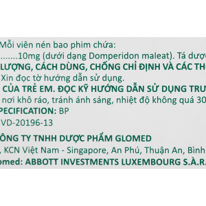 Glomoti-M 10mg trị triệu chứng nôn và buồn nôn (10 vỉ x 10 viên)