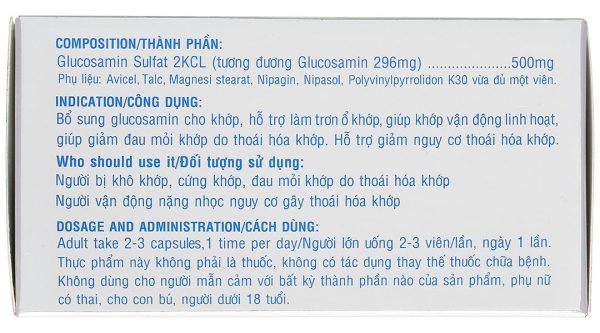 Glucosaminbaybay hỗ trợ giảm nguy cơ thoái hóa khớp hộp 100 viên