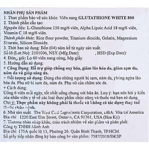 Glutathione White 800 làm trắng da, giảm nám chai 60 viên