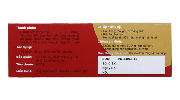 Hà Thủ Ô Traphaco hỗ trợ trị thiếu máu, tóc bạc sớm (5 vỉ x 20 viên)