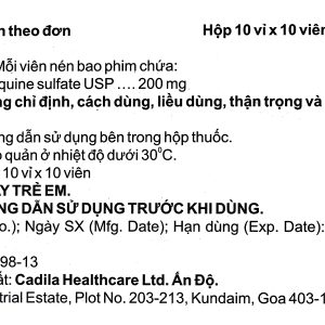 HCQ 200mg trị sốt rét cấp, lupus ban đỏ và viêm khớp dạng thấp (10 vỉ x 10 viên)