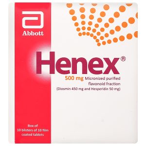 Henex 500mg trị triệu chứng suy tĩnh mạch, bệnh trĩ cấp và mạn tính (10 vỉ x 10 viên)