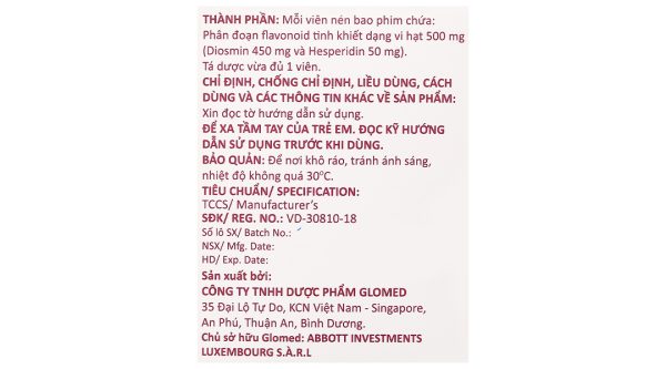 Henex 500mg trị triệu chứng suy tĩnh mạch, bệnh trĩ cấp và mạn tính (10 vỉ x 10 viên)