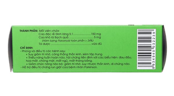 Viên bao phim Hoạt Huyết Dưỡng Não Traphaco giúp cải thiện trí nhớ (5 vỉ x 20 viên)