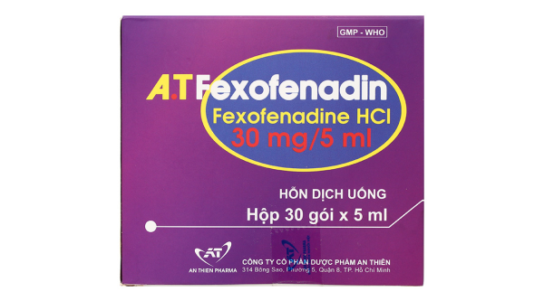 Hỗn dịch uống A.T Fexofenadin 30mg/5ml trị viêm mũi dị ứng, mày đay (30 gói x 5ml)