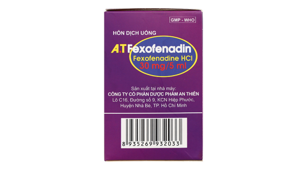 Hỗn dịch uống A.T Fexofenadin 30mg/5ml trị viêm mũi dị ứng, mày đay (30 gói x 5ml)